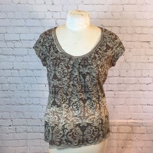 Axcess Top Brown Short Sleeve Paisley Print Large